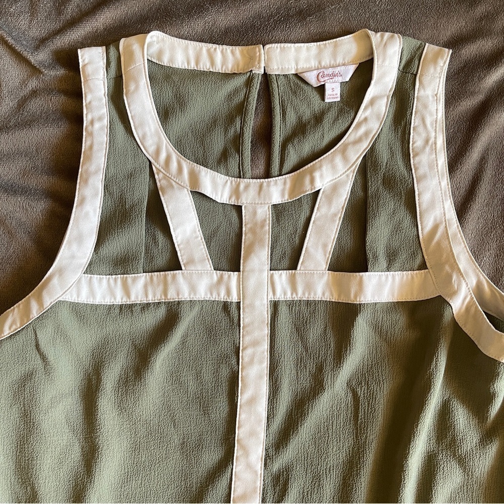 Candie's Sage Green Tank Top with White Accents - Picture 2 of 9